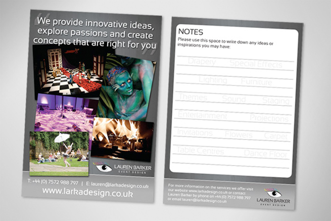 A5 full colour leaflet design and print for York event company Lauren Barker Event Design