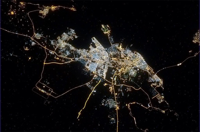 photograph of lisbon, portugal at night taken from space